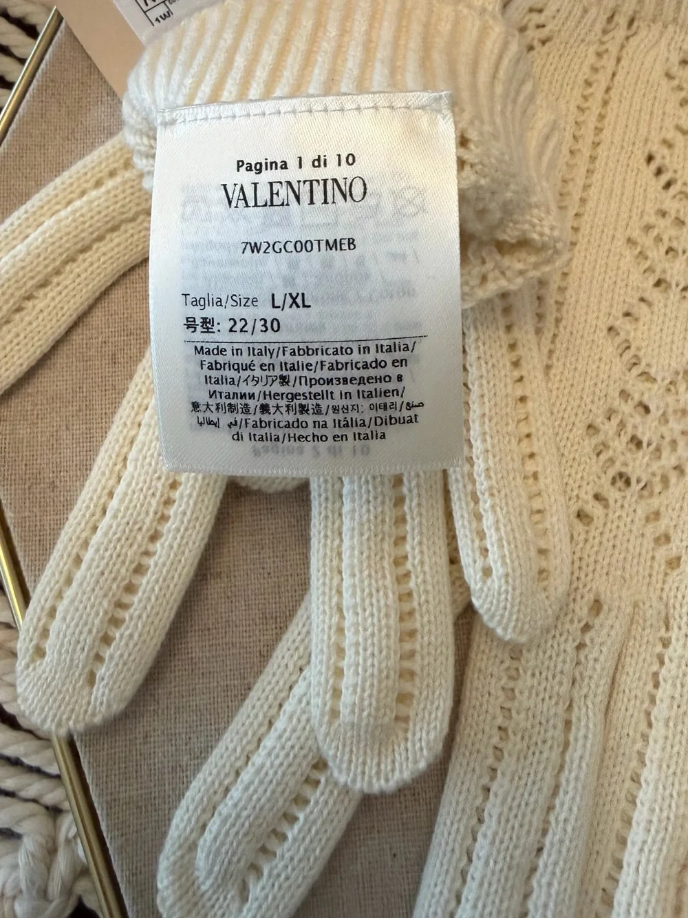 Valentino Garavani VLOGO Signature Pointelle Knit Gloves In Betulla - L/XL - NWT